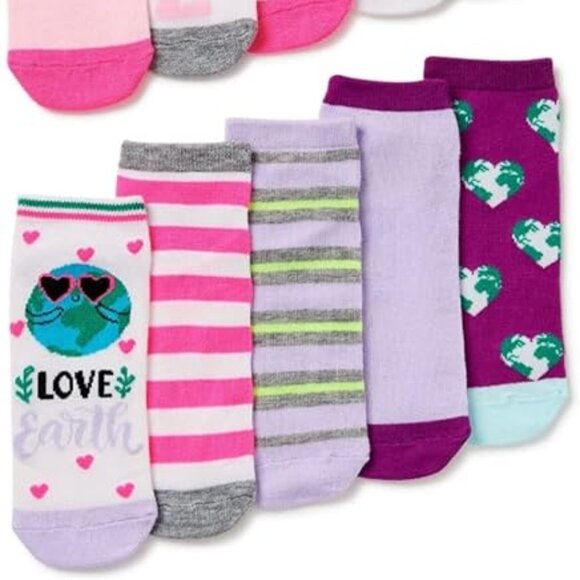 Girls Go Green Earth - Low Cut Socks, 10 Pack - Styles & Colors Vary - NWT - Picture 3 of 3